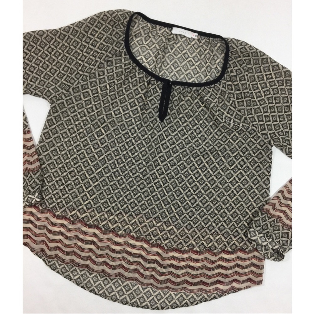 Lush Diamond Print Mixed Pattern Blouse in Black, Cream, Brown